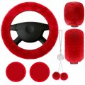 Frienda 6 Pieces Fluffy Car Accessories Set Steering Wheel Cover Soft Fuzz Handbrake Gear Shift Bling Mirror Decoration 2 Pad 