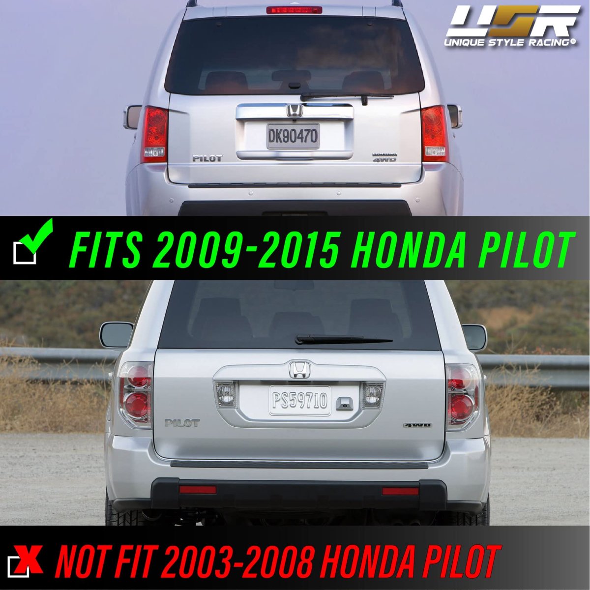 Usr 09-15 Honda Pilot Tail Lights Jdm Style Black Chrome Housing Light Shade Of Smoke Lens Rear Lamps Set Left Right For