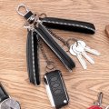 Guolich Car Key Chain Bag Double Zipper Leather Protection Coin Holderring With Transparent Window For Key Remote Control Black