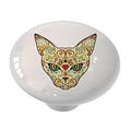 Sugar Skull Face Cat High Gloss Ceramic Drawer Knob 
