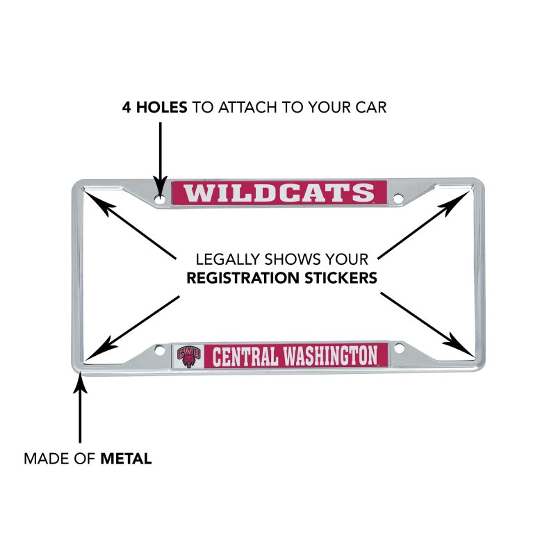 Central Washington University Metal License Plate Frame For Front Or Back Of Car Officially Licensed Mascot 2-pack