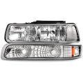 Headlight Assembly Pair Replacement For 1999-2002 Chevrolet Silverado 1500 2000-2006 Tahoe Chrome Housing Amber Reflector Clear