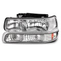 Headlight Assembly Pair Replacement For 1999-2002 Chevrolet Silverado 1500 2000-2006 Tahoe Chrome Housing Amber Reflector Clear