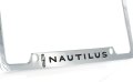 Nautilus Wordmark Chrome Plated Metal License Plate Frame Holder Polished Finish With Screw Cap Covers Universal Fit For Car