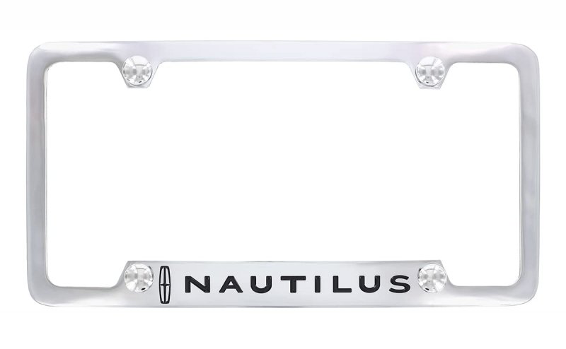 Nautilus Wordmark Chrome Plated Metal License Plate Frame Holder Polished Finish With Screw Cap Covers Universal Fit For Car