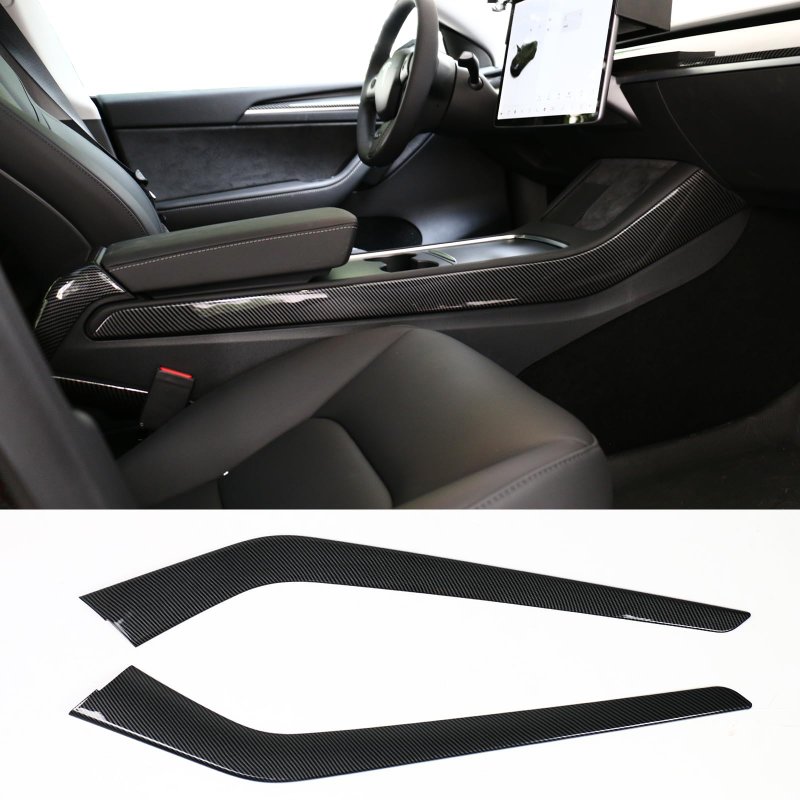 Center Console Box Side Trim Cover For 2021 2023 Tesla Model 3 And Y Carbon Fiber Print Abs Plastic Decorative Panel Protection