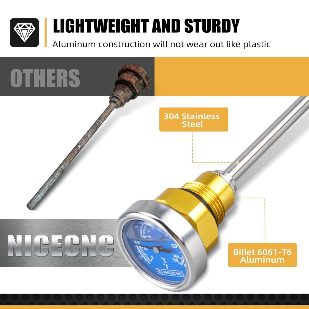 Nicecnc Gold Oil Temperature Thermometer Dipstick Engine Replacement For Suzuki Drz400 Drz400e Drz400s Drz400sm 2000-2024 See