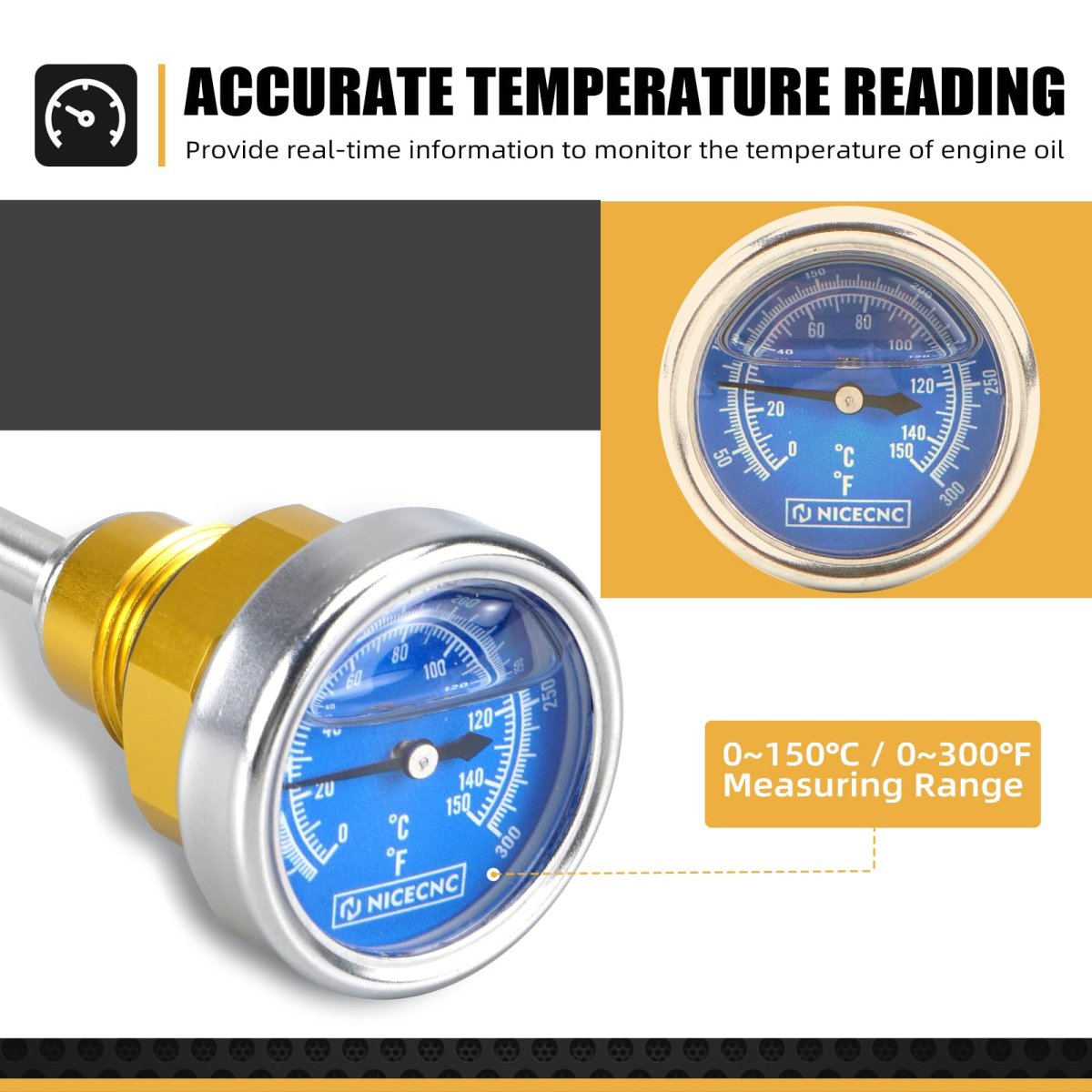 Nicecnc Gold Oil Temperature Thermometer Dipstick Engine Replacement For Suzuki Drz400 Drz400e Drz400s Drz400sm 2000-2024 See