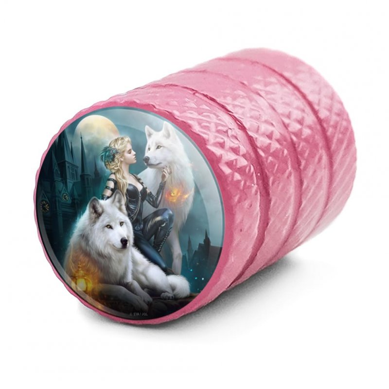 Protectors Of The Realm Elf And Wolves Valve Stem Caps For Tire Rim Pink Aluminum Schrader Type Air Covers 4 Pieces 0 55 In