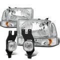 Auto Dynasty For Ford Super Duty Pair Of Chrome Housing Amber Corner Headlights Clear Lens Fog Lights 4 Pieces 