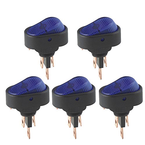 Esupport 12v 30a Car Auto Heavy Duty Blue Led Light Push Button Rocker Toggle Switch On Off Spst 3 Pin Control Pack Of 5