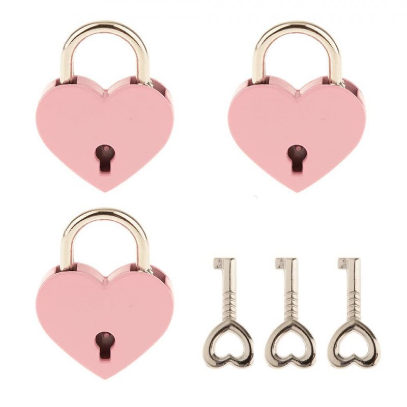 3 Pcs Small Metal Heart Shaped Padlock Mini Lock With Key For Jewelry Storage Box Diary Book Pink