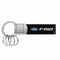Ipick Image Compatible With Ford F-150 Black Real Leather Strap Chrome Round Hook Metal Key Chain