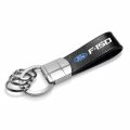 Ipick Image Compatible With Ford F-150 Black Real Leather Strap Chrome Round Hook Metal Key Chain