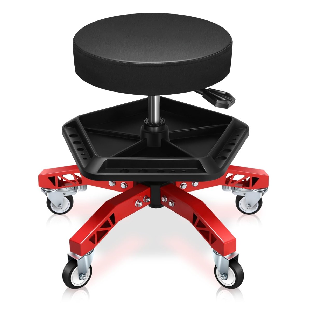 Rolling Mechanic Stool With Tool Storage Tray Height Adjustable 18 3 In To 23 5 Heavy Duty Padded Seat Roller Creeper For