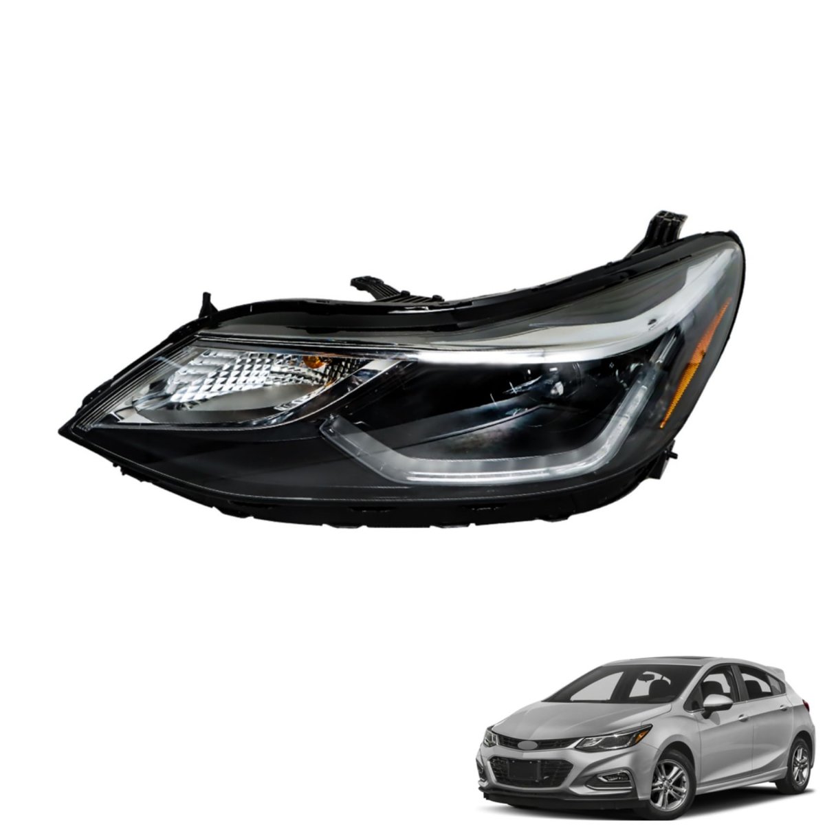 1pc Headlight Assembly Chrome Housing Replacement For Cruze 2016-2019 Halogen With Drl Driver Side Lh 42680785