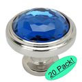 Cosmas 5317sn-bl Satin Nickel Cabinet Hardware Round Knob With Blue Glass 1-1 4 Diameter 20 Pack 