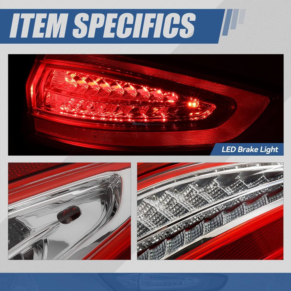 Auto Dynasty Fo2805110 Full Led Rear Outer Tail Lights Brake Lamps For Ford Fusion S Se 2013-2016 Passenger Right Side Chrome