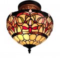 Amora Lighting Tiffany Style Hanging Pendant Lamp Semi Flush Ceiling Fixture Shade 12 Wide Stained Glass Red Green Orange 