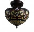 Amora Lighting Tiffany Style Hanging Pendant Lamp Semi Flush Ceiling Fixture Shade 12 Wide Stained Glass Red Green Orange