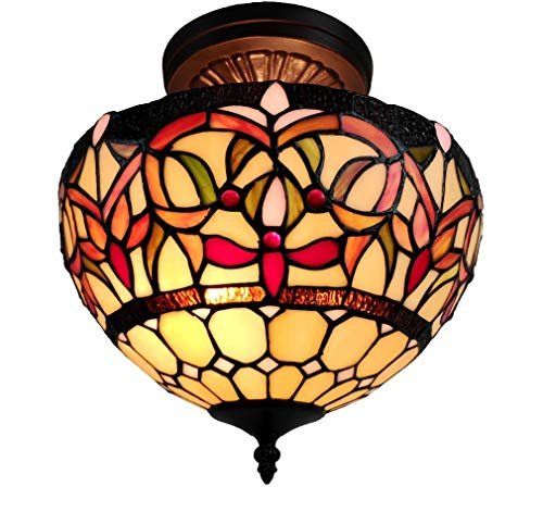 Amora Lighting Tiffany Style Hanging Pendant Lamp Semi Flush Ceiling Fixture Shade 12 Wide Stained Glass Red Green Orange