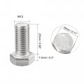 Uxcell M12 Hex Bolt M12-1 75 X 25mm 304 Stainless Steel 4 8 Grade Fully Threaded Hexagonal Head Screw Bolts 8pcs