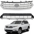 Front Bumper Middle And Bar Grille Assembly Silver Black Replacement For 2011-2013 Highlander Sedan 4-door 