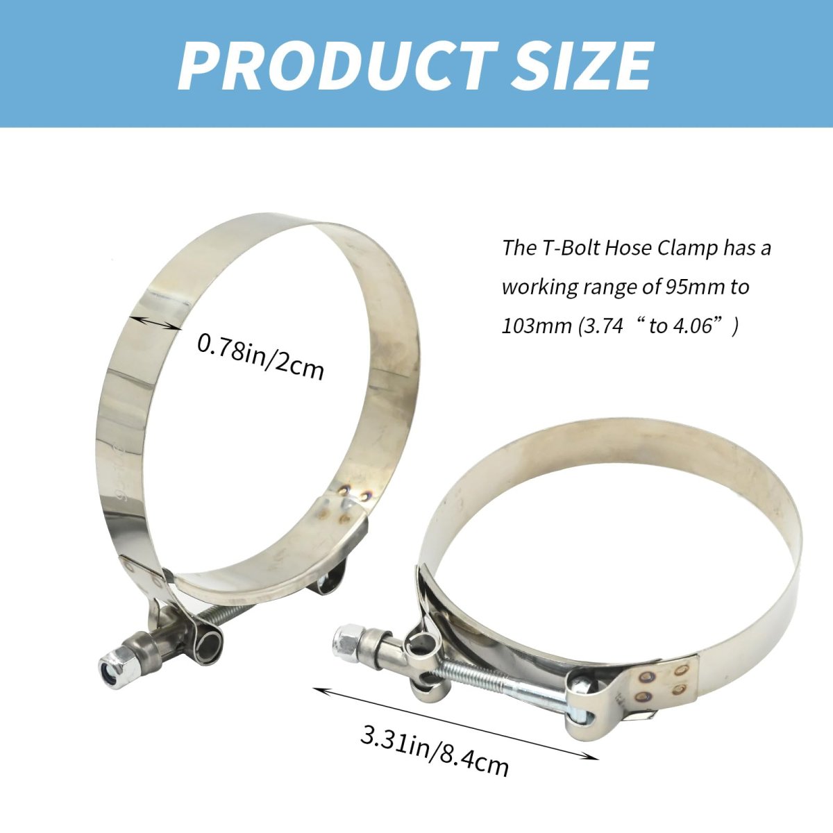 Zreneyfex 2pcs 3 5inch T-bolt Hose Clamp Stainless Steel Band Floating Bridge And Nylon Insert Locknut For Truck Air Intake