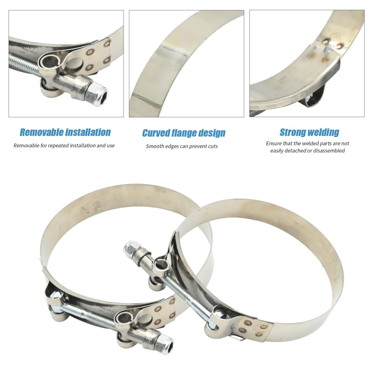 Zreneyfex 2pcs 3 5inch T-bolt Hose Clamp Stainless Steel Band Floating Bridge And Nylon Insert Locknut For Truck Air Intake