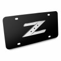 Ipick Image 3d Silver Brush Metal Look Logo On Black Stainless Steel License Plate For Nissan 350z Z