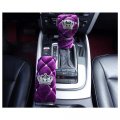 Siyibb Plush Car Handbrake Grips Cover Diamond Crown Gear Shifter Seat Belt Shoulder Pad Sets Pink