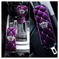 Siyibb Plush Car Handbrake Grips Cover Diamond Crown Gear Shifter Seat Belt Shoulder Pad Sets Pink