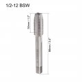 Uxcell Machine Tap 1 2-12 Bsw Thread Pitch H2 4 Straight Flutes High Speed Steel Screw Taps Threading Tapping Tool