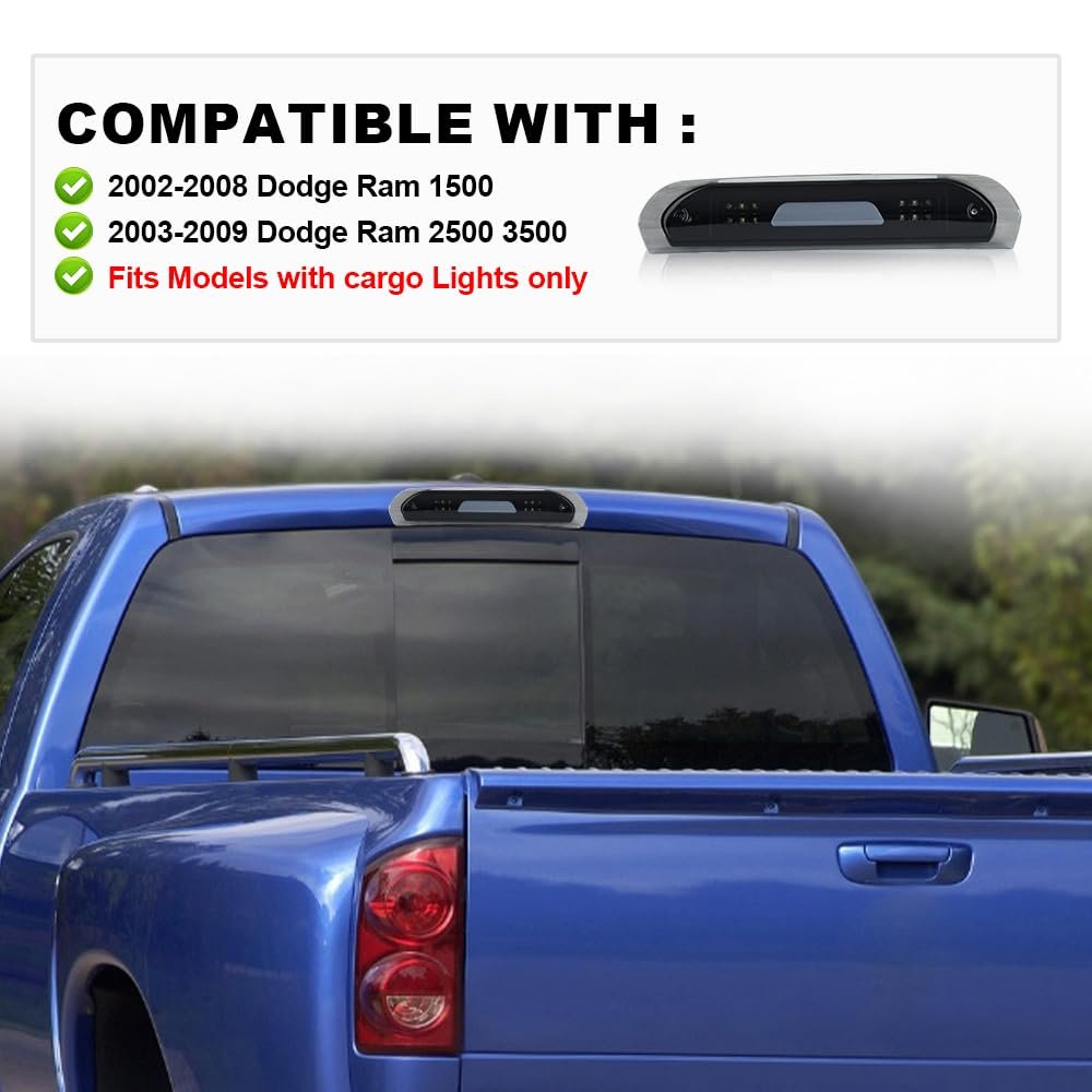 Third Brake Light For 2002 2009 Dodge Ram Smoked Cargo High Mount Lamp With 3d Led Bar