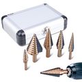 5 Piece Hss Cobalt Titanium Step Drill Bit Set High Speed Steel 50 Sizes With Aluminum Case Nc03 135 Degrees Cutting Angle 