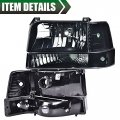 G-plus Headlight Assembly Compatible With 92-96 Bronco Ford F150 F350 97 9th Generation Old Body Style Only Halogen Model