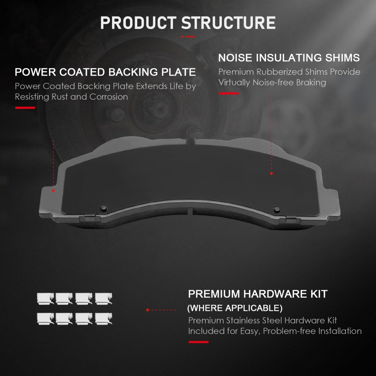 D1414 D1790 Brake Pads W Hardware Front Rear Disc Pad Set