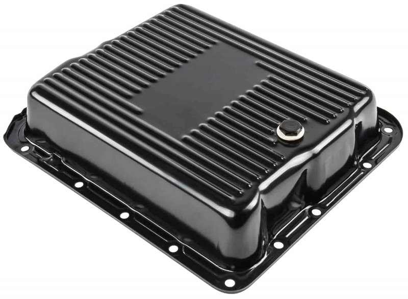 Jegs Transmission Pan Fits Gm Chevrolet Th-700-r4 Transmissions Black Finish 1-7 8a Deep 16-gauge Steel Includes Magnetic Drain