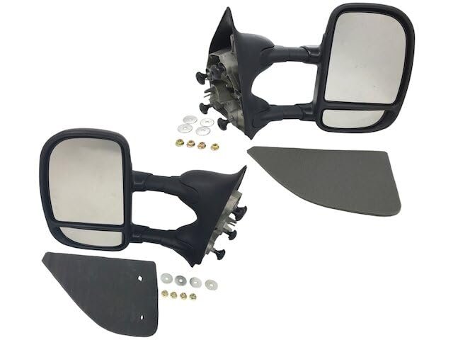 Manual Tow Door Mirror Set Of 2 For 1999 To 2007 Ford F 250 Super Duty Black Textured With Telescoping Trailer And 180 Degrees