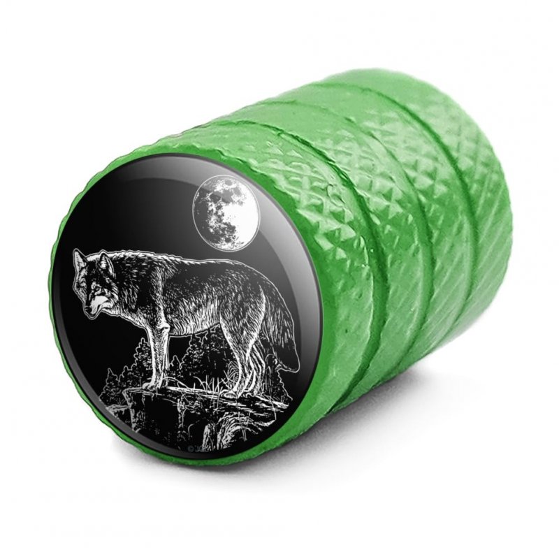 Wolf Moon Illustration Valve Stem Caps For Tire Rim Wheel Aluminum Green