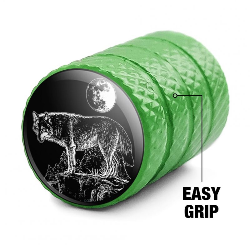 Wolf Moon Illustration Valve Stem Caps For Tire Rim Wheel Aluminum Green