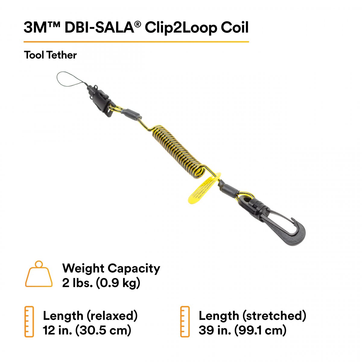 3m Ext-c2lcoil-10pk Dbi-sala Fall Protection For Tools Clip2loop Coil Tether Small Objects Swivel Snap Any D-ring Attachment