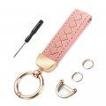 Aociska Leather Car Keychain Key Fob Holder 360 Degree Rotatable Sheepskin With Anti-lost D-ring 2 Keyrings1 Screwdriver Pink 