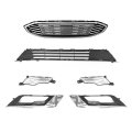 Front Bumper Upper Lower Grille Fog Lamps Caps For 2017-2018 Fo-rd Fusion Matte Black