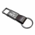 Ipick Image Made For Ford Mustang Gt Brown Leather Strap Gunmetal Pull-out Metal Premium Key Chain