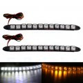 Polarlander 2pcs 12v White And Amber 12 Smd Led Lamps Drl Snake Flexible Curved Daytime Running Light Warning Driving Lights