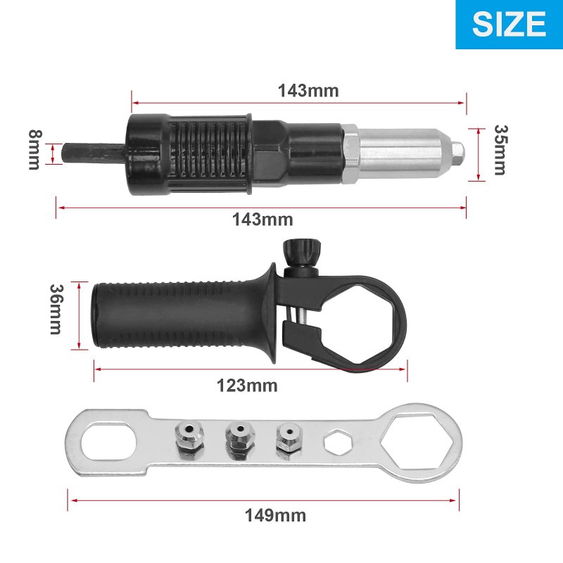 Pop Rivet Gun Adapter Kit For Power Drill Professional Attachment With 4 Heads And Handle Cordless Riveting Tool Accessory