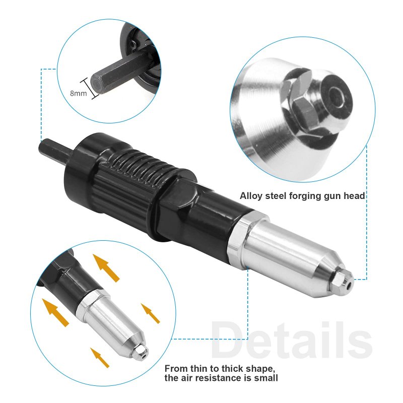 Pop Rivet Gun Adapter Kit For Power Drill Professional Attachment With 4 Heads And Handle Cordless Riveting Tool Accessory