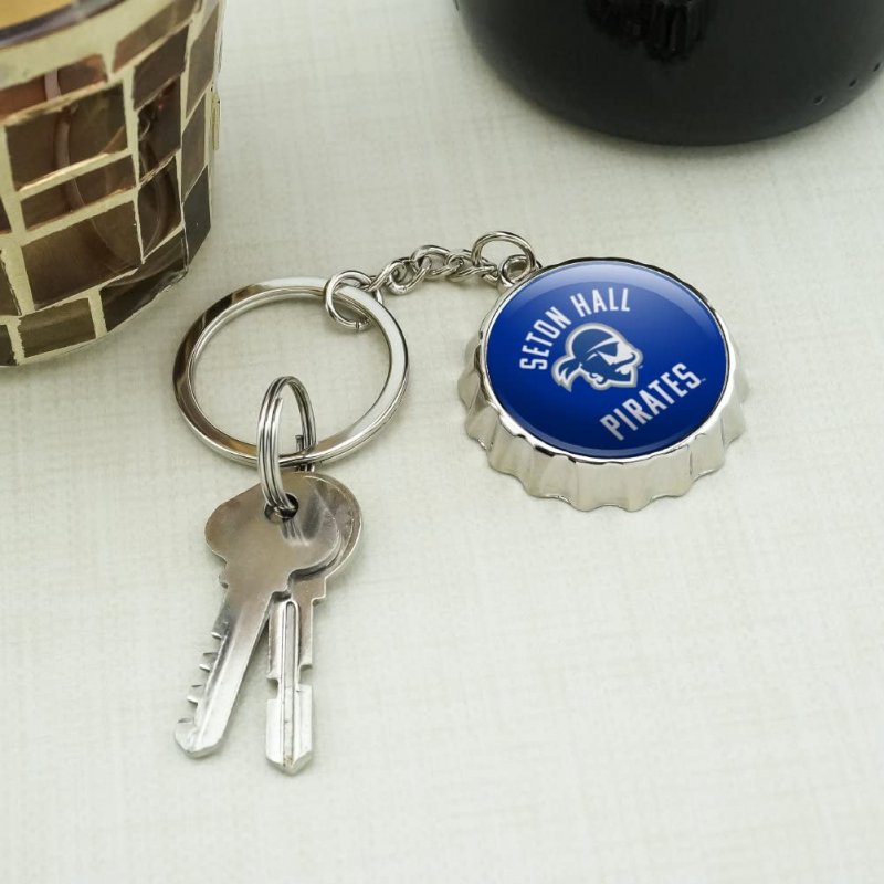 Seton Hall Pirates Keychain Chrome Plated Metal Pop Cap Bottle Opener Retro Design Resin Topped 3 9 In X 1 5