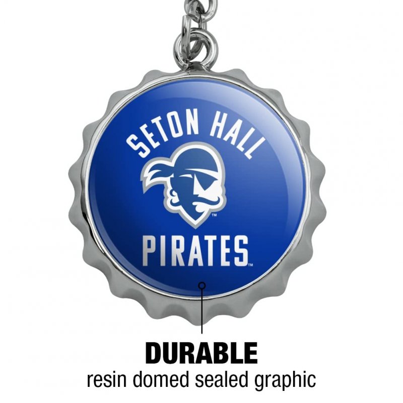 Seton Hall Pirates Keychain Chrome Plated Metal Pop Cap Bottle Opener Retro Design Resin Topped 3 9 In X 1 5